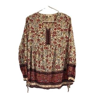 Weekend by Suzanne Betro Boho Floral Long Sleeve V-Neck Printed Blouse Small
